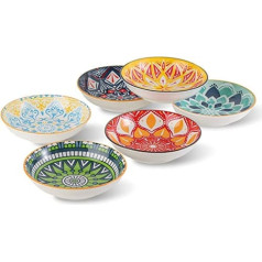 Ceramic Dessert Bowls, Set of 6, Flat Snack Bowl, Ice Cream Bowl, Colourful, Dessert, Finger Food, Tapas Bowls, 14 cm