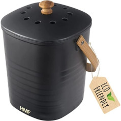 HMF ilgtspējīga organiskā virtuves atkritumu tvertne, smakas necaurlaidīga komposta tvertne ar vāku, 3 litri, melna