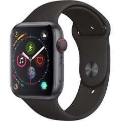 Apple Watch Series 4 44 mm (GPS + Cellular) — alumīnija korpuss, kosmosa pelēka, melna sporta siksniņa (atjaunota)