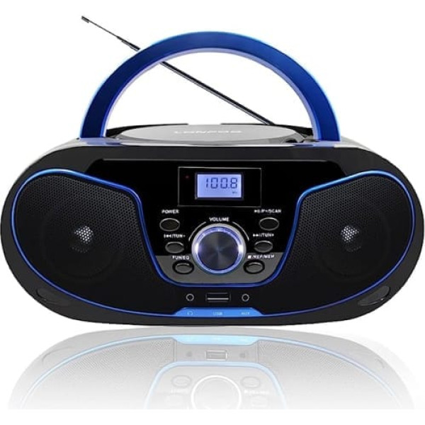 LONPOO portatīvais CD atskaņotājs Boombox Bluetooth CD radio FM USB austiņas Stereo audio