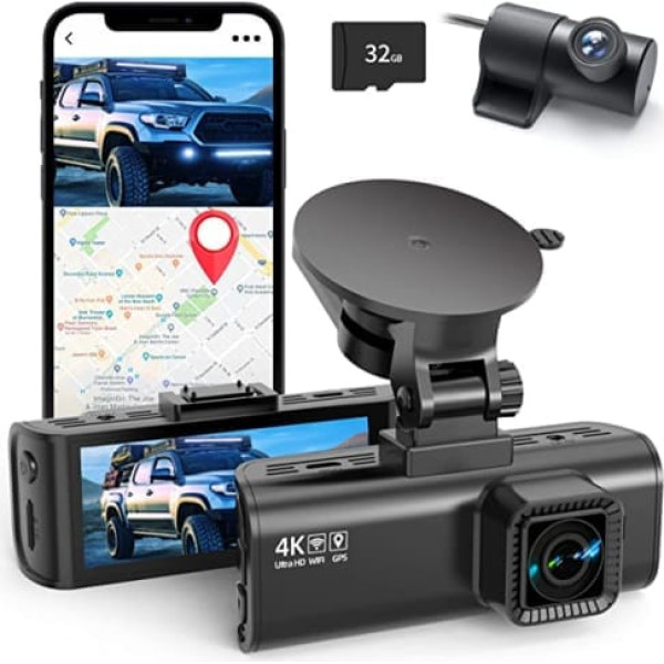 REDTIGER Dashcam automašīnas priekšējā aizmugurējā 4K/2,5K ar GPS WiFi Dash Cam automašīnas paneļa ierakstītājs ar 3,16 collu IPS ekrānu, nakts redzamības cilpas ierakstīšana 170° platleņķa WDR, atbalsta 256 GB maks.