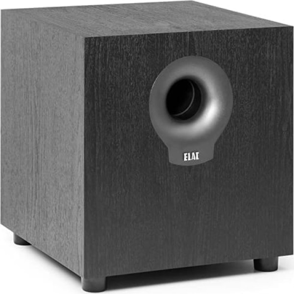 ELAC Debut S10.2 zemfrekvences skaļrunis aktīvais skaļrunis mūzikas atskaņošanai, izmantojot stereo sistēmu, ideāls pastiprinātājs dziļiem basiem un jaudīgām skaņām, 200 W, melns dekors