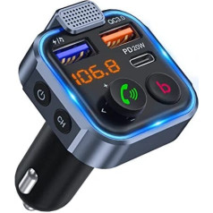 LENCENT FM raidītājs Bluetooth V5.0 automašīnas radio dziļi basu mūzikas adapteris brīvroku automašīnas lādētājs ar diviem USB portiem PD tips C QC 3.0 USB ātra uzlāde ar zilu apkārtējo gaismu