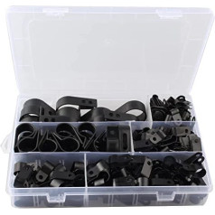 HALJIA Pack of 200 Black Nylon R Clips Skrūvējamās kabeļu skavas P tips Vadu skavas Kabeļu skavas ar kārbu kabeļu vadībai