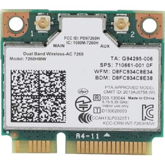 ASHATA WiFi karte, liela ātruma 2,4 GHz + 5 GHz universālā PCI-E bezvadu Bluetooth 4.0 WLAN karte, bezvadu Mini PCI-e karte 867M tīkla karte Intel 7260AC Dell/Toshiba/Acer klēpjdatoram