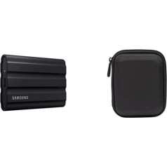 Samsung Portable SSD T7 Shield (MU-PE1T0S/EU), 1 TB, USB 3.2 Gen.2, 1050 MB/s lasīšanas, 1000 MB/s rakstīšanas, melns + Amazon Basics cietā diska korpuss, melns