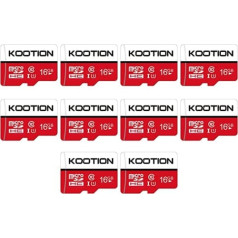 KOOTION Pack of 10 Micro SD kartes 16 GB Class 10 Mini SD Card 10 Gab Atmiņas karte UHS-I MicroSDHC 16G Komplekts Atmiņas karte SD kartes 16 GB Micro SD kartes Kamerām Mobilie Telefoni Planšetdatori Viedtālruņi