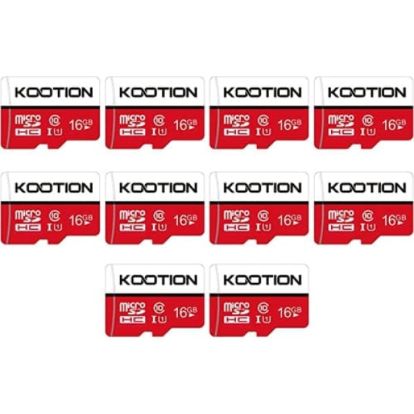 KOOTION Pack of 10 Micro SD kartes 16 GB Class 10 Mini SD Card 10 Gab Atmiņas karte UHS-I MicroSDHC 16G Komplekts Atmiņas karte SD kartes 16 GB Micro SD kartes Kamerām Mobilie Telefoni Planšetdatori Viedtālruņi