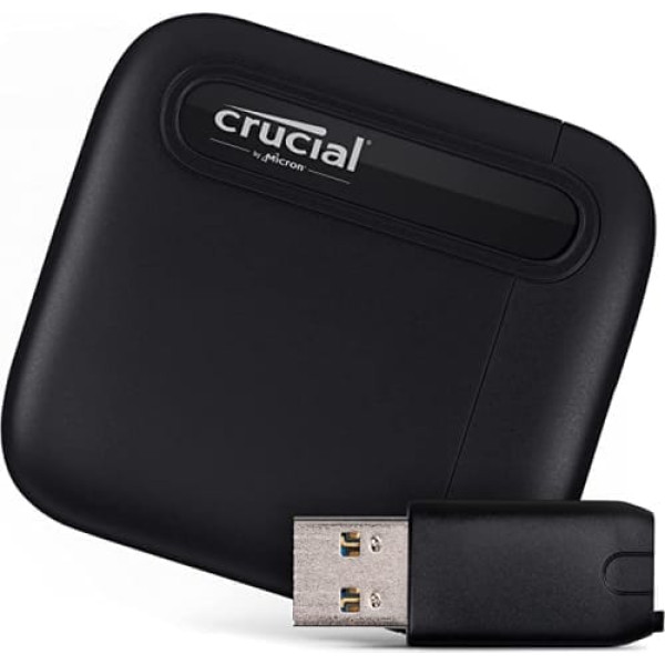 Crucial X6 4TB pārnēsājams SSD ar USB-A adapteri — līdz 800 MB/s — PC un Mac, USB 3.2 ārējais cietvielu disks — CT4000X6SSD9