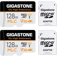 Gigastone MLC 128GB 2-Pack Industrial MicroSDXC Card with Adapter, 100/80 MB/s 4K Video Recording for Security Cam, Dash Cam, U3 V30 C10 [5-Year Free Data Recovery]