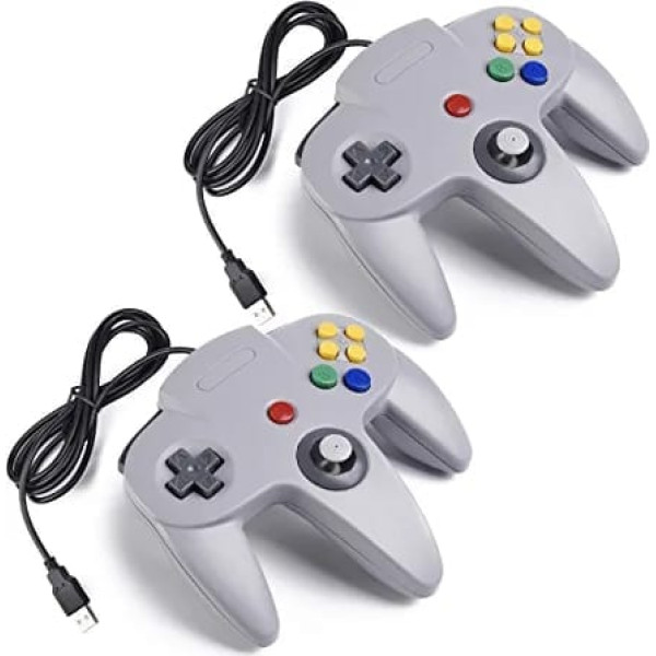 miadore 2 x N64 USB Retro 64 bitu kontrolieris, vadu datora spēļu paneļa klasiskā kursorsvira operētājsistēmai Mac Windows Linux Raspberry Pi 3 (pelēka)