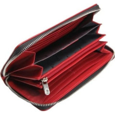 ESQUIRE ZIPPER LARGE WALLET PIPING, Black/Red