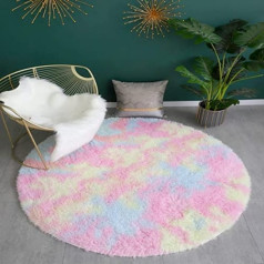 120 x 120 cm Shaggy Rugs, Round Fluffy Rainbow Rugs for Girls Room, Soft Fluffy Floor Rug for Bedroom for Children Baby Girls Bedroom