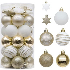 Valery Madelyn Christmas baubles, 35 pieces 5 cm Plastic Christmas Tree Bauble Set, Christmas Tree Decoration for Home Decoration, Elegant Theme, White Gold