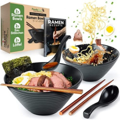 PandaBaw® Ramen bļodu komplekts [keramikas] – 2 x Premium Ramen Bļoda – Japāņu ramena bļodu komplekts – Bļodiņu Ramen komplekts – Tradicionālais japāņu trauku komplekts, Āzijas galda piederumu komplekts [+ Receptes]