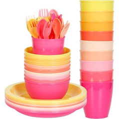 Youngever 54 daļīgs plastmasas bērnu galda piederumu komplekts, atkārtoti lietojams mazuļu trauku komplekts, vakariņu komplekts 9 krāsās (rozā)