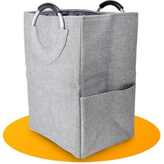 Monlamar® Laundry Basket with Removable Separator - 35 x 30 x 50 cm - Foldable, Narrow and Space-Saving - Polyester Laundry Hamper with Handles - Ideal for Pre-Sorting 53 L (Grey)