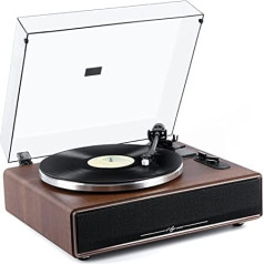 1 BY ONE Turntable with Integrated Speakers, Bluetooth 33/45 rpm Belt Drive, MM Vinyl Record Player with Auto Stop Function, Phono Preamplifier (Walnut)