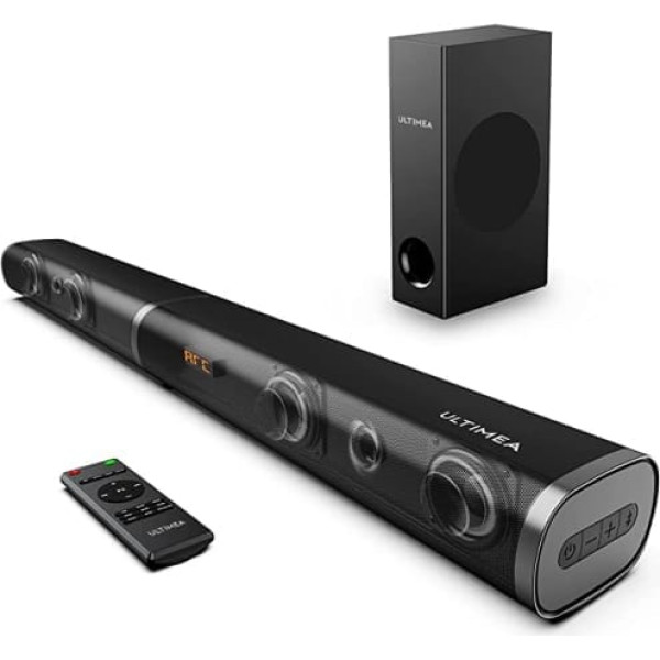 ULTIMEA Soundbar TV ierīcēm, 190 W 2.1 Soundbar ar zemfrekvences skaļruni, 6 EQ režīmi, 5.0 Bluetooth Surround mājas kinozāles skaņas sistēma 4K un HD televizoriem, ARC, optiskā, AUX, USB