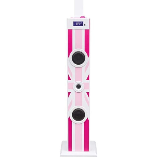 BigBen Sound Tower TW5 Union Jack Pink ar mikrofonu, USB un tālvadības pulti