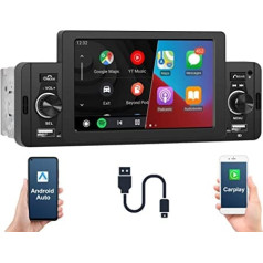 CAMECHO CarPlay un Android Car 1 DIN Bluetooth automašīnas radio, 5 collu skārienekrāna digitālās multivides uztvērējs ar ātro uzlādi/Bluetooth 4.2/FM/USB/AUX/SD/AUX-in/MirrorLink