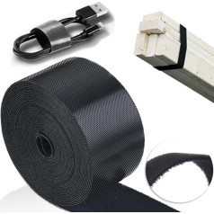 TEUVO Velcro kabeļu saites, 50 mm x 5 m Nelīmējošs Velcro stiprinājums kabeļu saitēm, DIY Crafts, aizkaru stiprināšana, atkārtoti lietojama Velcro lente kabeļu pārvaldīšanai, apaļa māja un birojs