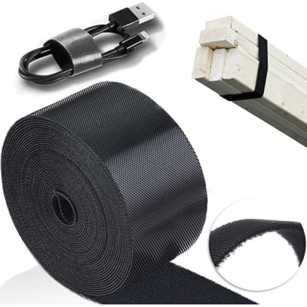 TEUVO Velcro kabeļu saites, 50 mm x 5 m Nelīmējošs Velcro stiprinājums kabeļu saitēm, DIY Crafts, aizkaru stiprināšana, atkārtoti lietojama Velcro lente kabeļu pārvaldīšanai, apaļa māja un birojs