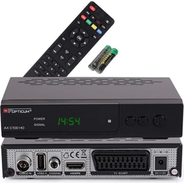 Opticum AX C100 HD DVB-C digitālais kabeļa uztvērējs (HDTV, DVB-C, HDMI, SCART, PVR, USB) schwarz