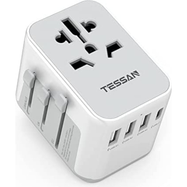 TESSAN ceļojumu adapteris visā pasaulē, universāls ceļojumu spraudnis ar 3USB, 1USB C un 1AC ligzdu, starptautiskais kontaktligzdas adapteris, universālais adapteris Vācijai, ASV, Anglijai, Taizemei, Itālijai, Austrālijai