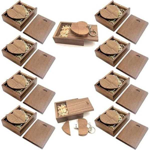 A Plus+ USB 3.0 Memory Stick 16 GB Wooden USB Flash Drive with Wooden Box Heart Shape Pack of 10