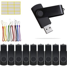 Uflatek 4 GB USB zibatmiņas disks USB 2.0 Memory Stick 10 zibatmiņas diska komplekts, metāla Memory Stick, melns zibatmiņas disks, salokāma ārējā datu krātuve ar auklu