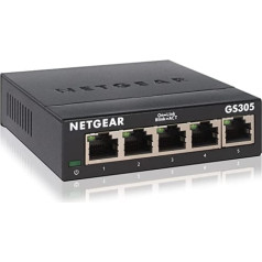 Netgear GS305-300PES 5 portu gigabitu slēdzis (bez ventilatora dizains, vienkārša plug and play uzstādīšana, Layer2, izturīga metāla šasija, enerģijas taupīšana, metāla RJ45 savienotāji)