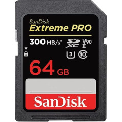 SanDisk Extreme PRO 64 GB SDXC atmiņas karte līdz 300 MB/s, UHS-II, 10. klase, V90, U3