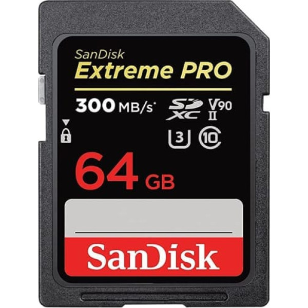 SanDisk Extreme PRO 64 GB SDXC atmiņas karte līdz 300 MB/s, UHS-II, 10. klase, V90, U3