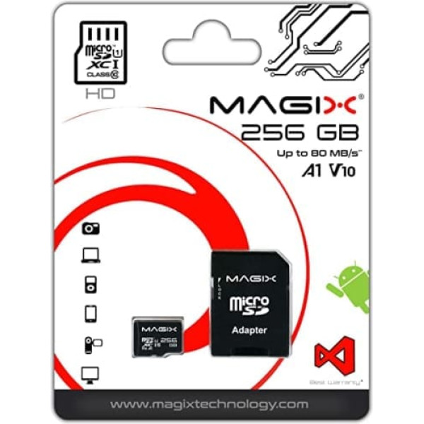 Micro SD karte MAGIX HD Series Class10 V10 + SD adapteris līdz 80MB/s