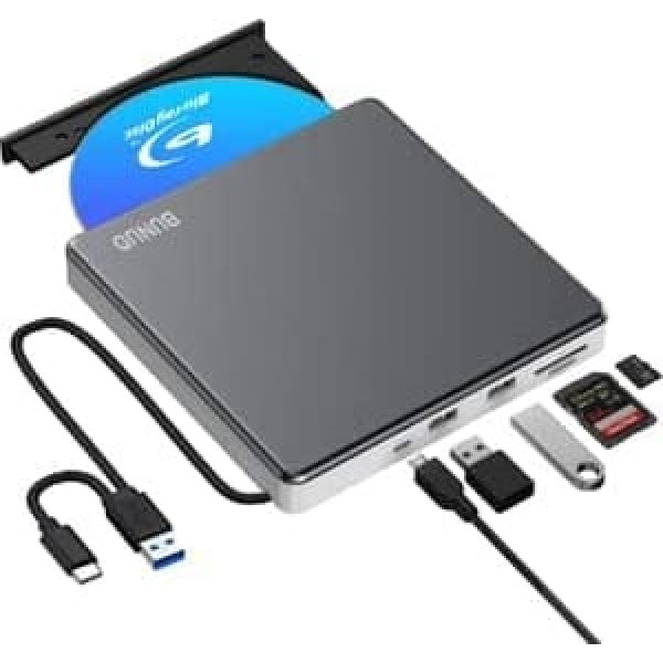 Ārējais Blu Ray CD DVD diskdzinis USB 3.0 Type C Ārējais CD/DVD Blu-ray rakstītājs 3D BD Slimline Bluray diskdzinis klēpjdatoram Windows 11/10 Mac MacBook Air Pro Apple iMac PC