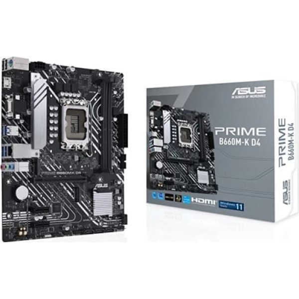 ASUS PRIME B660M-K D4 spēļu mātesplates ligzda Intel LGA 1700 (Intel B660, mATX, DDR4 atmiņa, PCIe 4.0, 2x M.2, ASUS apgaismojuma vadība)