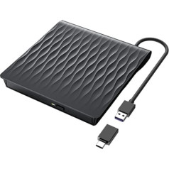 LPUNCD ārējais DVD diskdzinis USB 3.0 un Type-C, DVD diskdziņa ārējais CD DVD rakstītājs +/-RW klēpjdatoram, galddatoram, iMac, Apple MacBook Air/Pro, saderīgs ar Windows 11/10/XP/8/7/Vista/Linux /MacOS