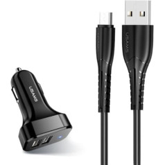 Usams Auto lādētājs 2xusb c13 2.1a microusb melns ntu35mc13tz