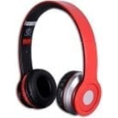 Stereo red headphones with a microphone