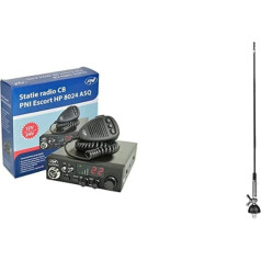 CB Radio PNI Escort HP 8024 Adjustable ASQ, 12 V - 24 V, 4 W AM/FM & Albrecht T-27 Complete, CB Radio Antenna 60 cm Length, 1/4 Lambda, 4 m Cable, Black
