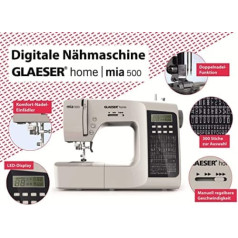 GLAESER Digital Sewing Machine Home mia 500 300 Stitch Variants Double Needle LED Display Folding Handle Snap Automatic Presser Foot Double Needle Function Electronic Start Stop Function