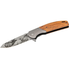 Herbertz One-handed knife, AISI 420 steel, rust-proof, liner lock deer motif, olive wood handle trays, stainless steel jaws, clip, high-quality folding knife, sharp pocket knife