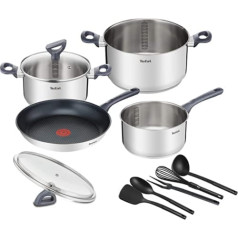 Tefal DAILY COOK trauku komplekts G713SB, 11 daļi (kastrolis 16 cm, gatavošanas katli 20/24 cm ar vākiem, panna 28 cm, putotājs, kauss, karote, lāpstiņa, gaļas dakša, visu veidu plīts