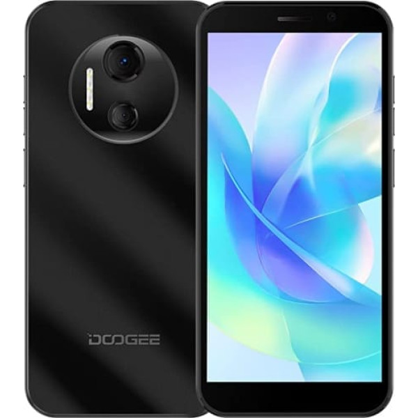 DOOGEE Android 12 viedtālrunis bez līguma X97 PRO, Helio G25 astoņkodolu 4 GB+64 GB, 4200 mAh akumulators, 12 MP dubultā kamera, 6,0 collu HD+ mobilais tālrunis, divas SIM kartes + SD (3 karšu slots), NFC GPS sejas atbloķēšana. Melns