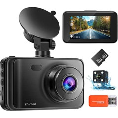 Dash Cam automašīnas priekšējā un aizmugurējā dubultā paneļa kamera, 1080P FHD automašīnas kamera ar SD karti, 3 collas, nakts redzamība, 170° platleņķis, G-sensors, cilpas ierakstīšana, kustības noteikšana, parkošanās uzraudzība, WDR