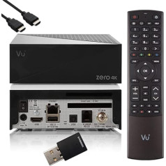 VU Zero 4K — UHD HDR satelīta uztvērējs ar 1x DVB-S2X FBC uztvērēju, E2 Linux viedais uztvērējs, YouTube, CI + karšu lasītājs, multivides atskaņotājs, HbbTV multivides bibliotēka, USB, 300 Mbit WiFi + EasyMouse HDMI kabelis