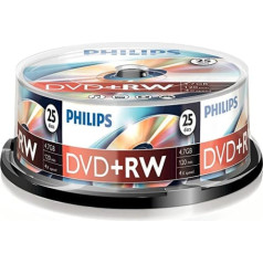 Philips DVD+RW sagataves (4,7 GB datu/120 minūšu video, 1–4 reižu ierakstīšanas ātrums, 25 vārpstas)