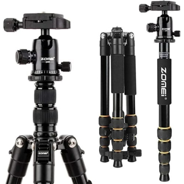 ZOMEI Q666 kameras statīvs, 155 cm alumīnija viegls ceļojumu statīvs, trīs vienā foto statīvs, makro statīvs un monopods, ar 360° panorāmas lodgalvu un 1/4 collas ātrās atbrīvošanas plāksni DSLR kameras videokamerai