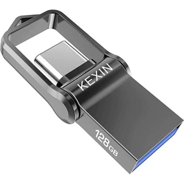 KEXIN OTG (On-the-Go) USB Stick, 64 GB, 2-in-1 Memory Stick / Flash Drive, USB 3.0 Type C, Waterproof Flash Drive with Keyring for PCs, Laptops, Notebooks and Other USB Devices 128gb